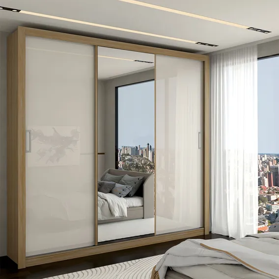 Guarda-roupa Casal Absolut 3 Portas Com Espelho Cor Bege Foto 1