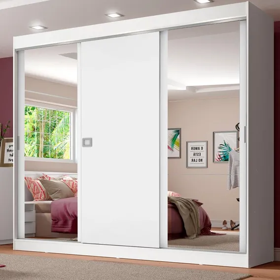Guarda-roupa Casal Madesa Napoli 3 Portas Com Espelho Cor Branco Foto 1