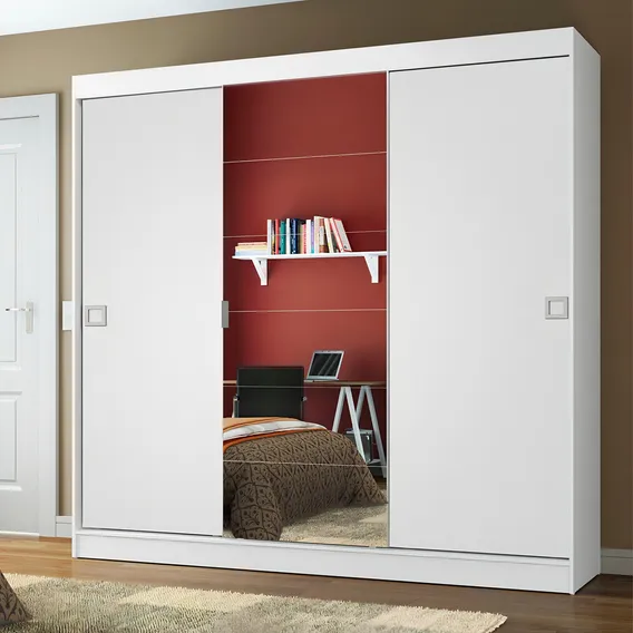 Guarda-roupa Casal Madesa Veneza 3 Portas Correr C Espelho Cor Branco Foto 1