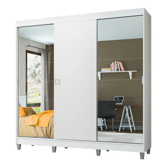 Guarda-roupa Casal Madesa Veneza 3 Portas Correr Com Espelho Cor Branco Foto 1