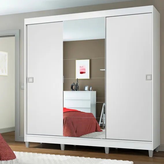 Guarda-roupa Casal Madesa Veneza 3 Portas Correr Com Espelho Cor Branco Foto 1