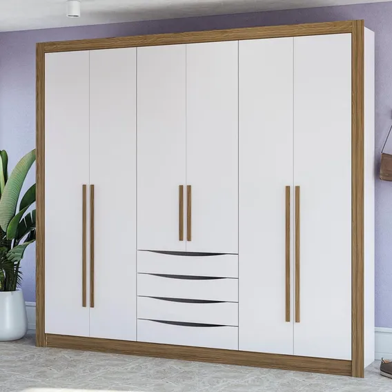 Guarda-roupa Casal Mdf Kappesberg 6 Pt 4 Gav Branco/nogueira Foto 1