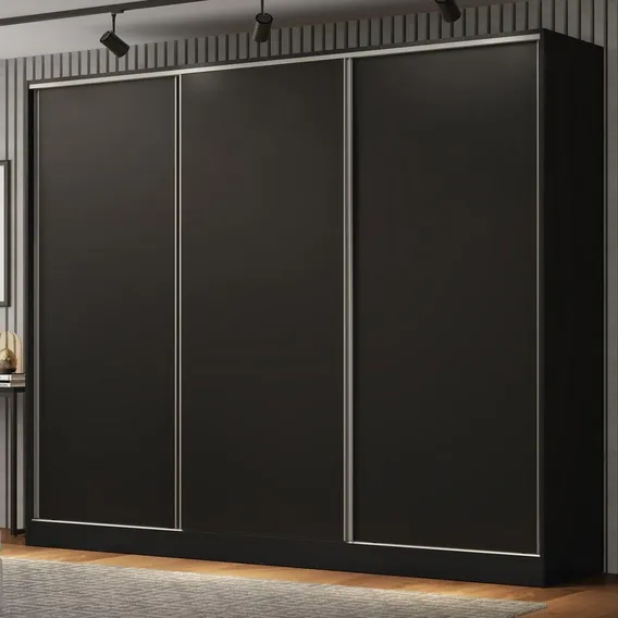 Guarda Roupa Casal Royale Madesa 3 Portas Correr Mdf Preto Foto 1