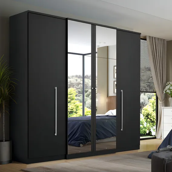 Guarda-roupa Casal Thb Splendore Glass, 4 Portas, Preto Foto 1