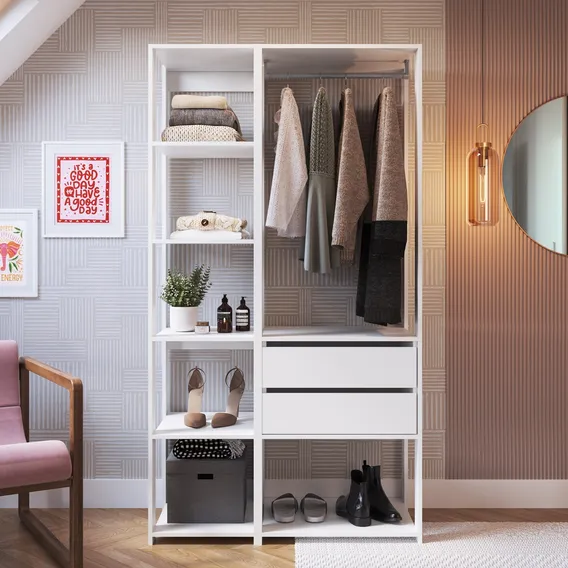 Guarda Roupa Closet 2 Torres 2 Gavetas 100cm Branco Foto 1