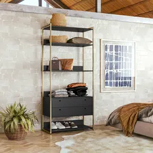 Guarda Roupa Closet Industrial Solteiro 2 Gavetas Sapateira Cor Guarda Roupa Closet Preto Foto mini 2
