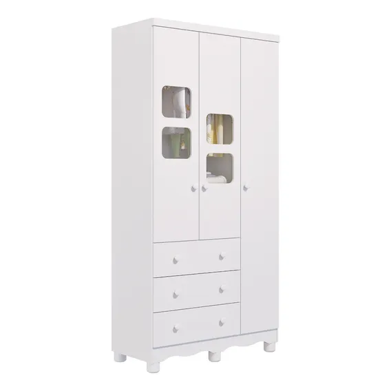 Guarda Roupa De Bebê 3 Portas 3 Gavetas Uli Móveis Hewt Cor Blanco Foto 1