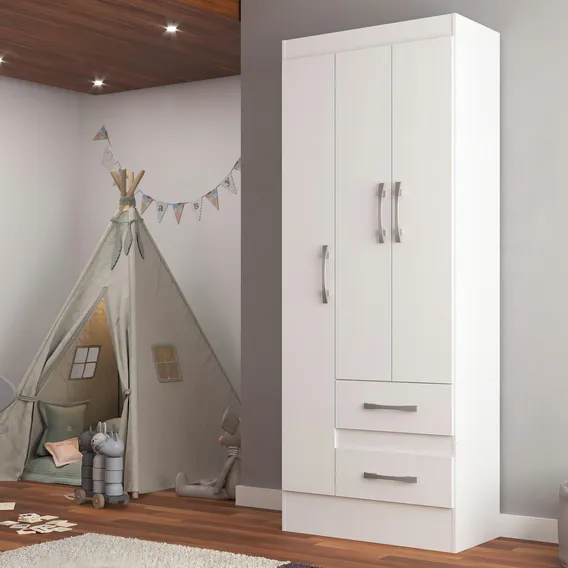 Guarda-roupa Infantil Tiana 3 Portas 2 Gavetas Branco Fd Foto 1