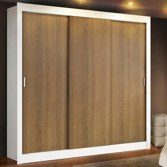 Guarda Roupa Roupeiro Casal Mônaco Madesa 3 Portas Correr Br Cor Branco/Rustic 10939B Foto 1