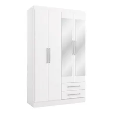 Guarda-roupa Solteiro 2 Espelhos 4 Portas 2 Gavetas Branco Foto mini  3