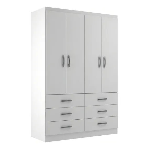 Guarda-roupa Solteiro Treviso 4 Portas 6 Gavetas Branco Foto 1