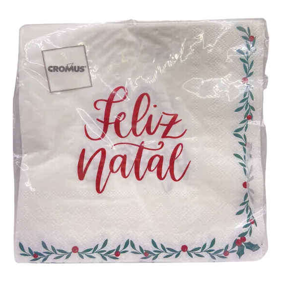 Guardanapo De Papel Feliz Natal Branco Vermelho Verde 20un Foto 1