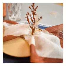 Guardanapo Mesa Linho Decortextil Bege Degradê Vermelho 45cm Foto mini 3