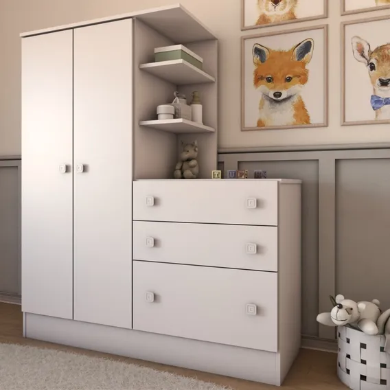 Guardaroupa Infantil Com Cômoda Divertidamente Branco Foto 1