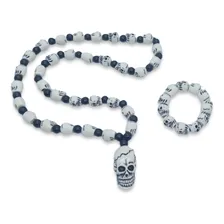 Guia Colar E Pulseira Firma Caveira Branca Guia Umbanda 50cm Foto mini 1