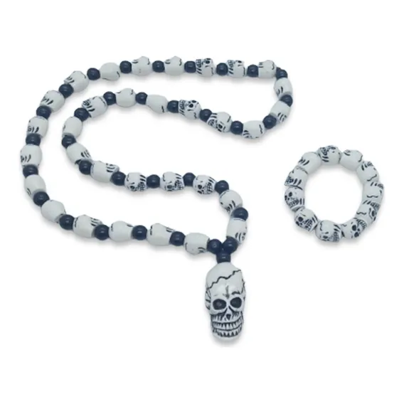 Guia Colar E Pulseira Firma Caveira Branca Guia Umbanda 50cm Foto 1