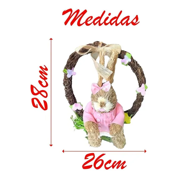 Guirlanda Enfeite Páscoa Coelhinho Palha 26cm Foto 1