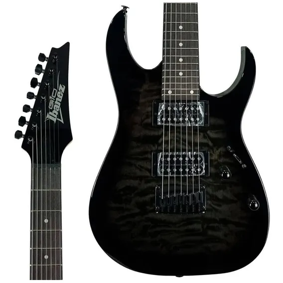 Guitarra 7 Cordas Ibanez Grg 7221qa Transp Black Rajado Foto 1