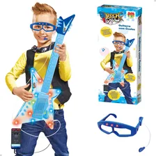 Guitarra Com Óculos Microfone Infantil Som E Luz Rock Azul Foto mini 4