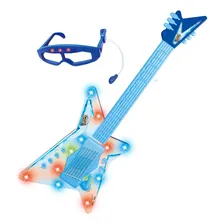 Guitarra Com Óculos Microfone Infantil Som E Luz Rock Azul Foto  mini 1