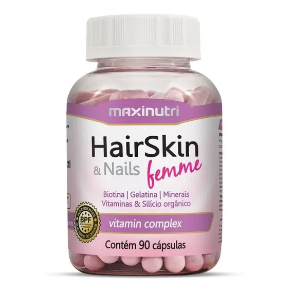 Hair Skin & Nails Femme Biotina 90 Capsulas Maxinutri Foto 1