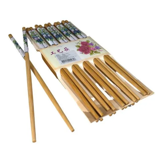 Hashi Kit 10 Pares Para Cozinha Oriental Sushi Bambu Lavável Foto 1