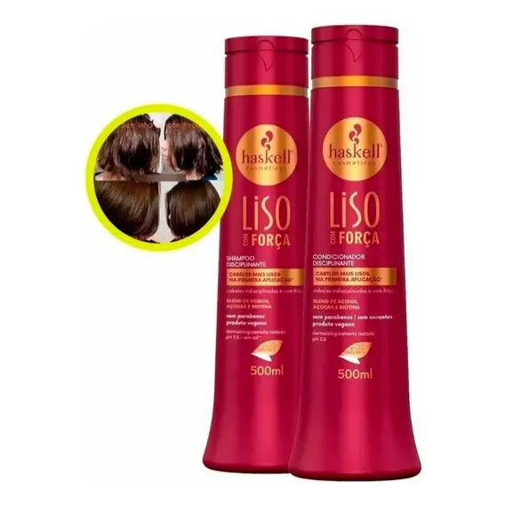 Haskell Liso Com Força 500ml Shampoo E Condicionador Sem Sal Foto 1