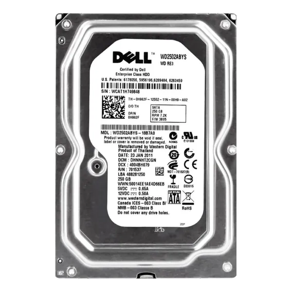 Hd Sata Dell 250gb 7.2k 3.5 0h962f H962f Wd2502abys-18b7a0 Cor Prateado Foto 1