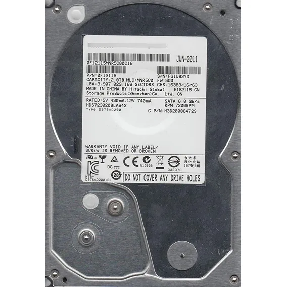 Hd Sata Hitachi 2tb 7.2k 3.5 0f12115 Hds723020bla642 Cor Prateado Foto 1