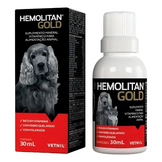 Hemolitan Gold Suplemento Vitamínico P/. Animais 30ml Vetnil Foto 1