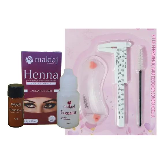 Henna Makiaj Sombrancelha + Paquimetro + Escovinha + 3moldes Tom Castanho Claro + Kit Branco Foto 1