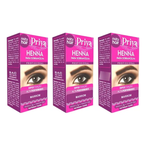Henna Sobrancelhas Priya Natuhair 1,5g Marrom - Kit C/ 3un Foto 1