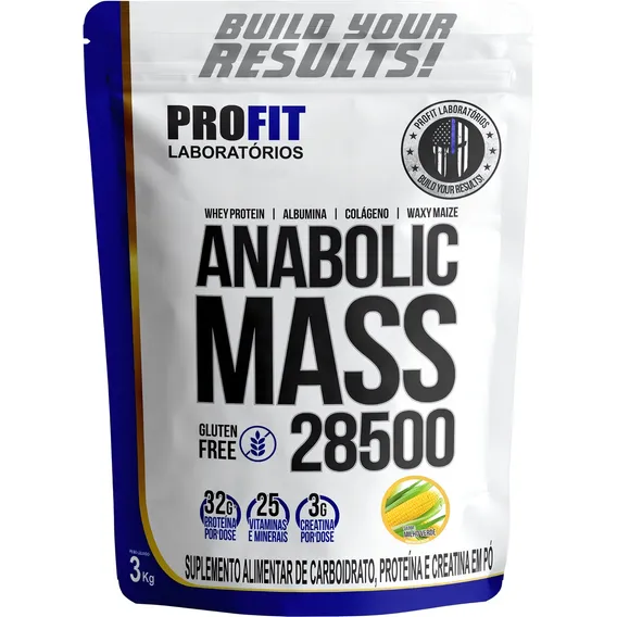 Hipercal贸rico Anabolic Mass 28500 - 3kg - Pro Fit Labs Sabor Milho Verde Foto 1