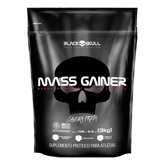 Hipercalorico Mass Gainer - 3kg - Caveira Preta Black Skull Sabor Morango Foto 1