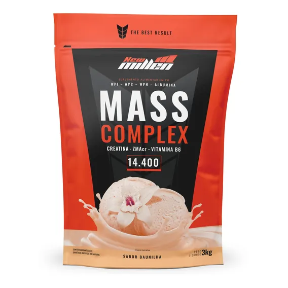 Hipercal贸rico Massa 14400 Premium - 3kg - New Millen Sabor Baunilha Foto 1