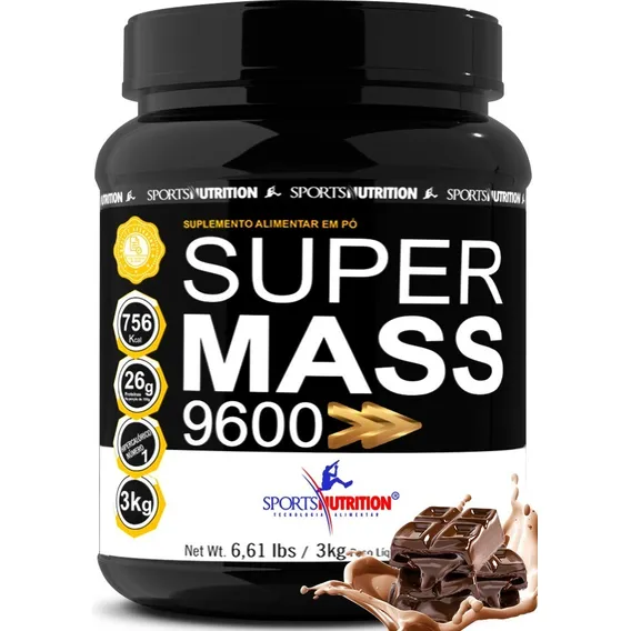 Hipercalórico Super Mass 9600 Sports Nutrition 3kg - Sabor Chocolate Foto 1