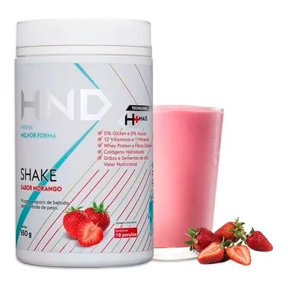HND Shake Shake Shake 550g Suplemento de proteína Hinode Protein Shake com sabor de morango Foto 1