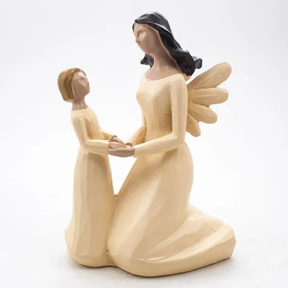 Imagem Anjo Ajoelhado Com Menina Resina 15 Cm Foto 1