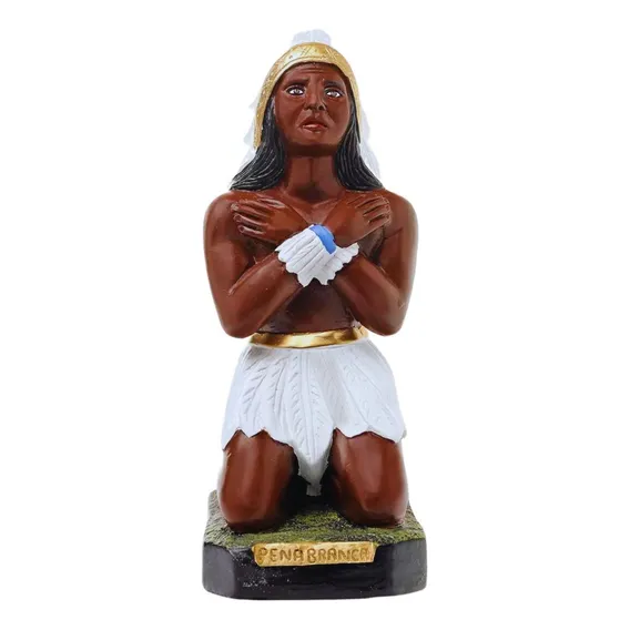 Imagem Caboclo Pena Branca Ajoelhado 40 Cm Gesso Umbanda Cor Único Foto 1