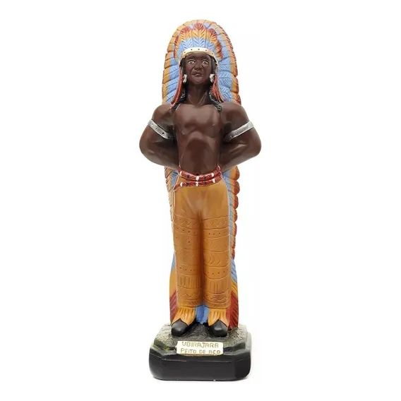 Imagem Caboclo Ubirajara Peito De Aço 45 Cm Gesso Umbanda Cor Verde Foto 1