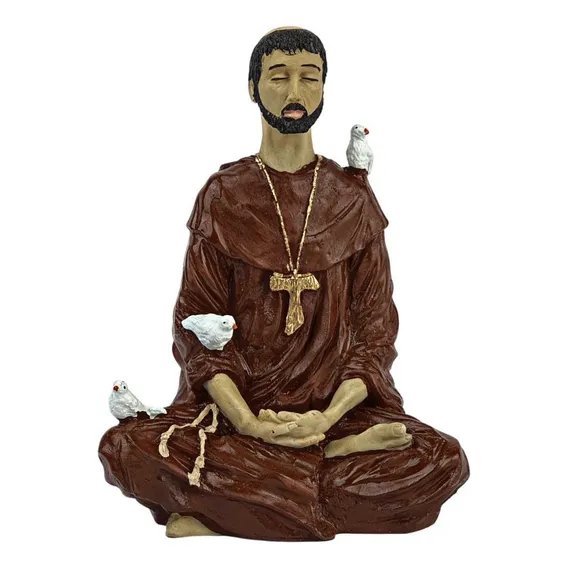 Imagem Estátua São Francisco De Assis Meditando Decorado Foto 1