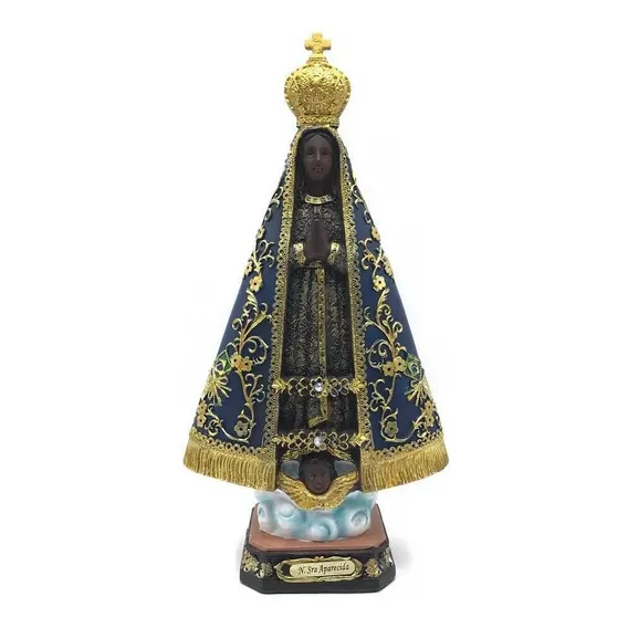 Imagem Nossa Senhora Aparecida Manto Dourado Resina 30 Cm Foto 1
