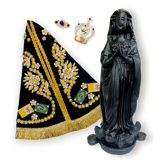 Imagem Nossa Senhora Aparecida Replica 30cm Manto E Coroa Cor Azul-turquesa Foto 1