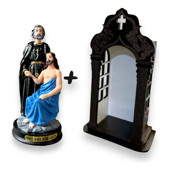 Imagem Sao Camilo Lellis Resina C/ Oratório Capela Madeira Foto 1
