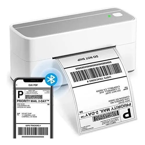 Impressora de etiquetas portátil Bluetooth branca/prata Foto 1