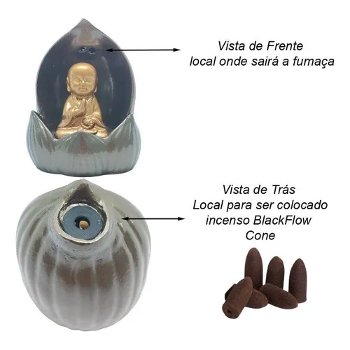 Incensário Cascata De Fumaça Monge Flor De Lotus Foto 1