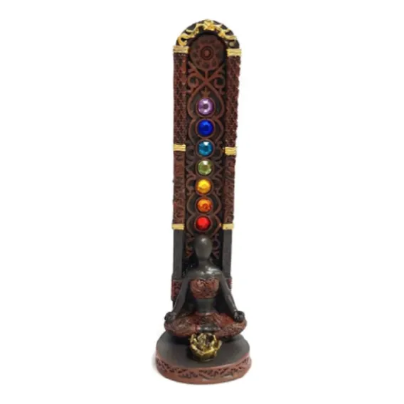 Incensário Vareta Yoga 7 Chakras Preto Vertical Meditando Foto 1