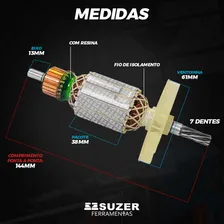 Induzido Rotor Suzer CompatÃvel Com Martelete Azul Gbh2-24d Gbh2-24df 220v Com Resina Foto mini 2