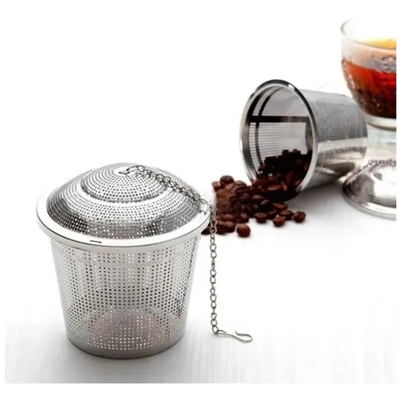 Infusor Chá Cesta Inox C/ Corrente Reforçado 4,5 X 4 Cm Cor Cinza Foto 1