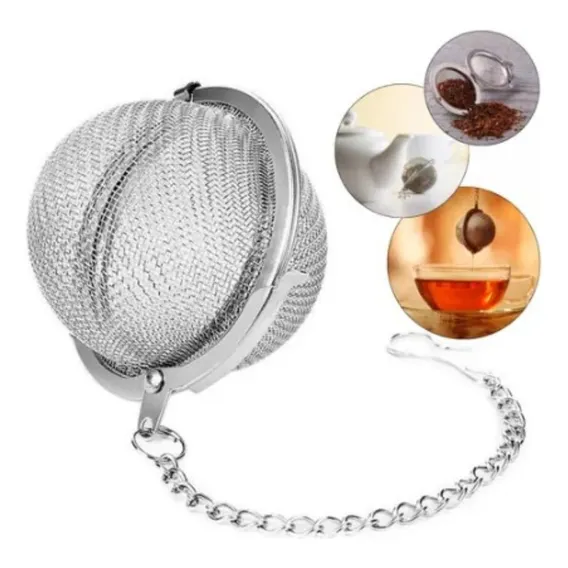 Infusor Inox Para Chá Mini Peneira Coador Com Corrente Cor Inox Cromado Foto 1